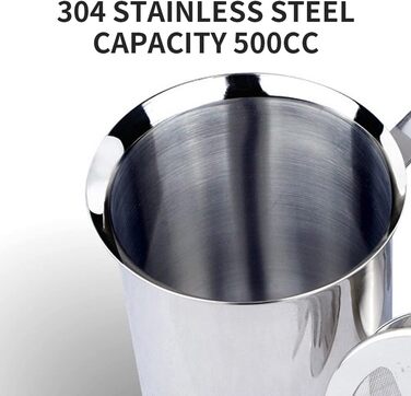 Ручна піноутворювач для молока Gvolatee 500 мл з подвійною сіткою з нержавіючої сталі, 8 x 8 x 18 см Ідеальна молочна піна завдяки