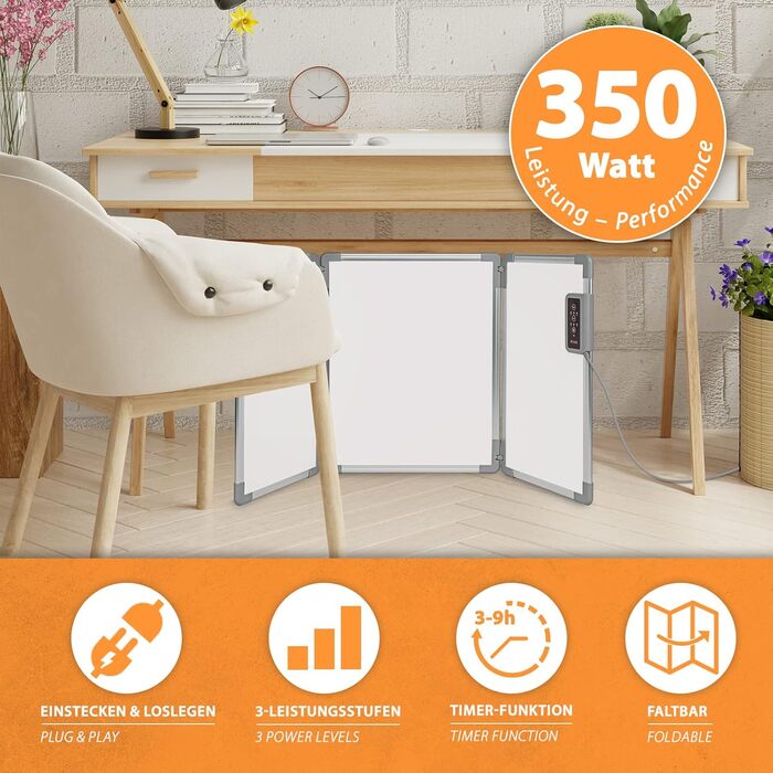 Складана алюмінієва нагрівальна панель Mi-Heat 53x108 см, інфрачервоний настільний обігрівач, 350 Вт, до 80C, нагрівальна стіна для офісу, домашнього офісу, робочого місця, касових апаратів, стійки реєстрації