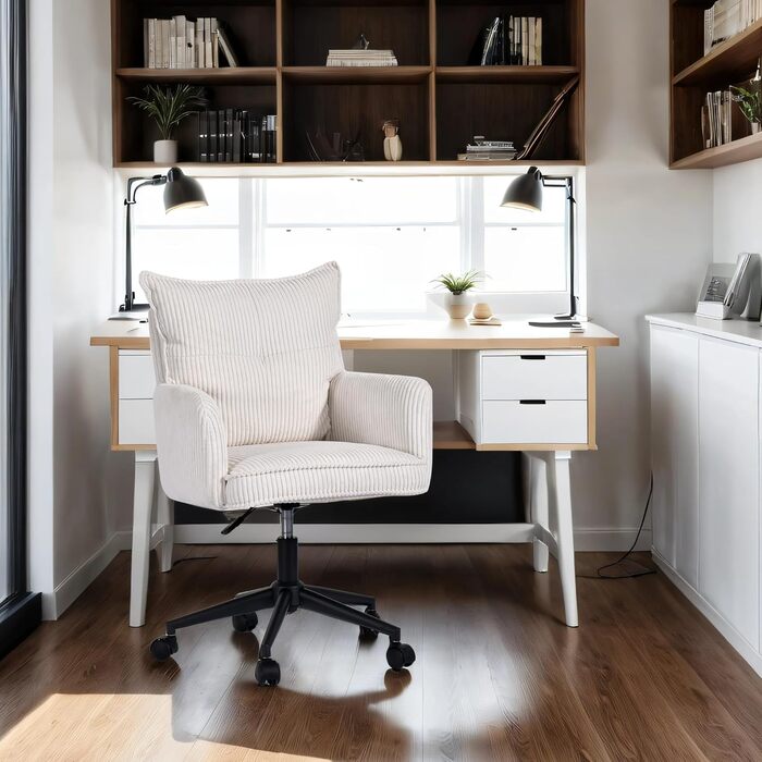 Офісний стілець Duhome, стілець для роботи з вельвету, поворотний на 360 стілець, стілець для туалетного столика, комп&39ютерний стілець з регульованою висотою, білий