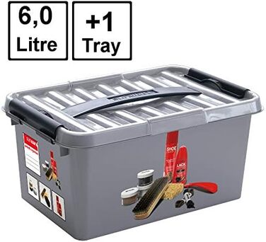 Скринька для догляду за взуттям 1 вкладиш - 6 літрів - 30 x 20 x 14 см - сірий/чорний