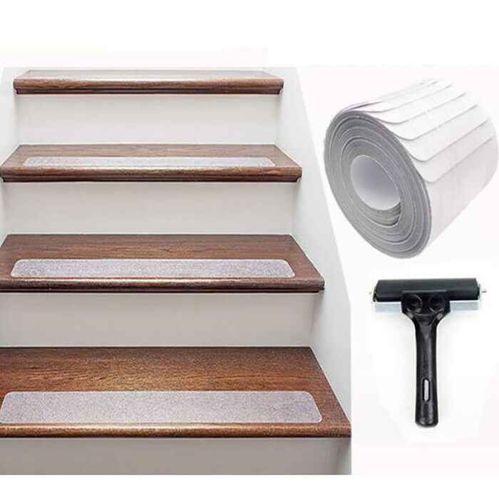Комплект протиковзких смуг для сходів, прозорий килимок для сходів, водонепроникні килимки для сходів, самоклеючий килимок для сходів з монтажним роликом, килимки для сходів (15 x 60 см (15 шт.))