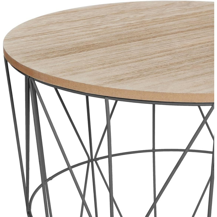 Журнальний столик Kumi з дизайном кошика чорний колір з імітацією дерева, діаметр 40 x висота 41 см, вбудований простір для зберігання для вітальні, спальні, журнальний столик