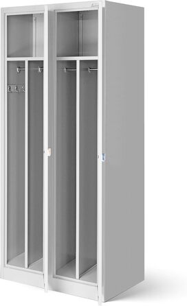 Шафа-шафа Jan Nowak, металева шафа, гардероб, шафа-шафа 2 відділення з вішалкою для одягу, роздільниками, вентиляційними отворами, 4 гачки для одягу на відділення 180 см x 80 см x 50 см, сірий