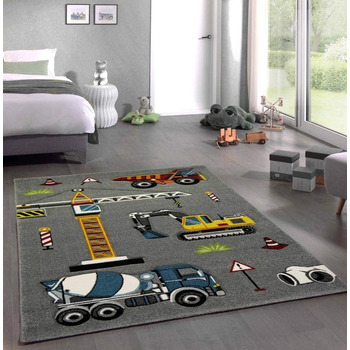 Дитячий килим CARPETIA Будівельний майданчик екскаватор сірий жовтий червоний помаранчевий розмір 200 х 290 см