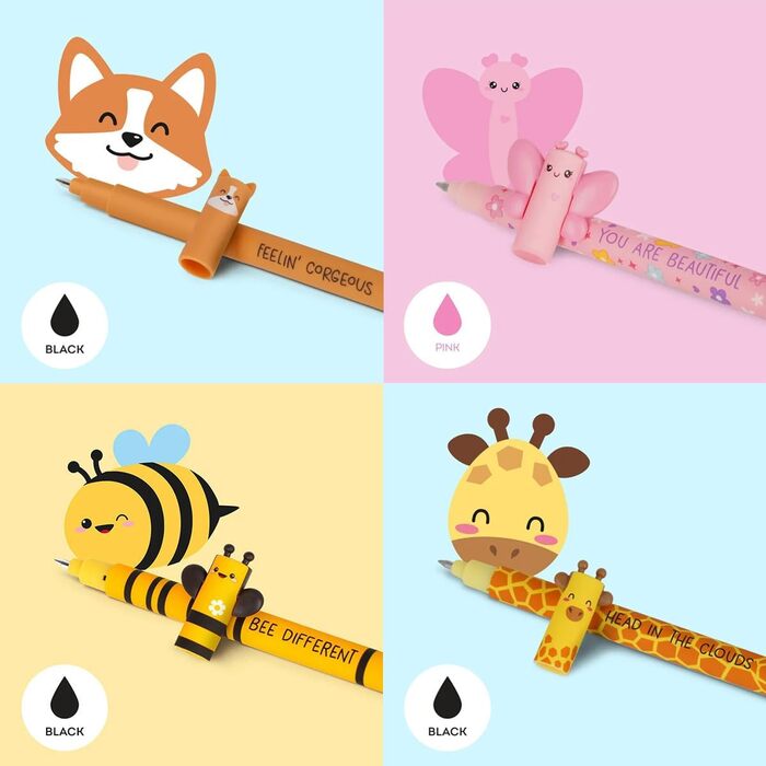 Набір із 8 гелевих ручок-гумок, ручки, що стираються, ручки зі стираним чорнилом, гелеві ручки, що стираються без використання паперу, наконечник 0,7 мм, різні кольори чорнил та візерунки з тваринами