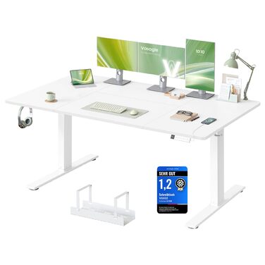 Стіл VASAGLE з регульованою висотою, 160 x 80 см, порт USB-C, подовжувач для зберігання, стіл для роботи стоячи, нагадування про тривале сидіння, 3 кнопки пам&39яті, для офісу, матово-білий LSD146WZ02 160 x 80 см матово-білий