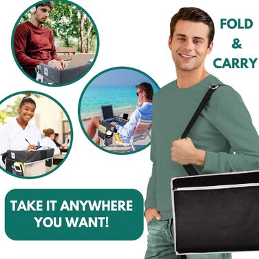 Мобільний робочий стіл для ноутбука та планшета TravelMate зручний піднос для подорожей, навчання та роботи з сумкою для зберігання, регульованим ременем та чохлом для планшета (до 15.6 дюймів), чорний