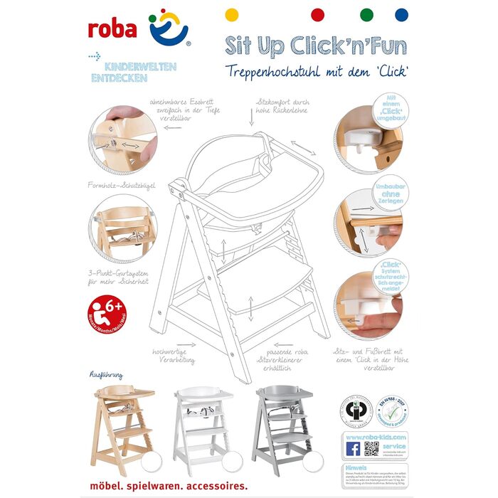 Стільчик для годування Sit Up Click & Fun, стільчик для годування зі знімною обідньою дошкою та баром, інноваційний замок, росте р