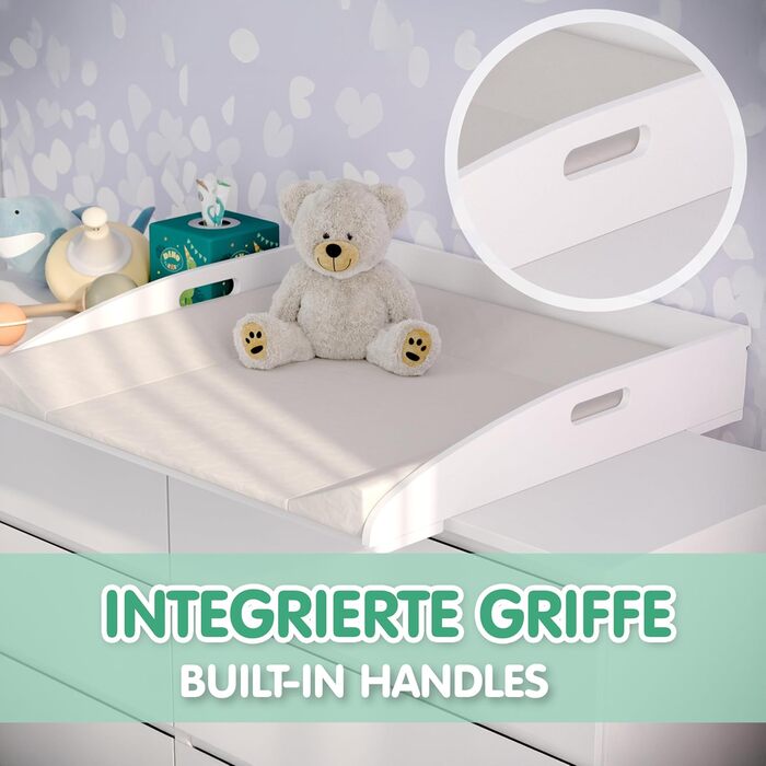 Накладка на пеленальний столик CADANI ILA Регульована універсальна накладка на пеленальний столик, сумісна з комодами IKEA Malm, Hemnes та Nordli 777612 см, Біла із захистом від перекидання та надійним кріпленням для пеленальних столиків