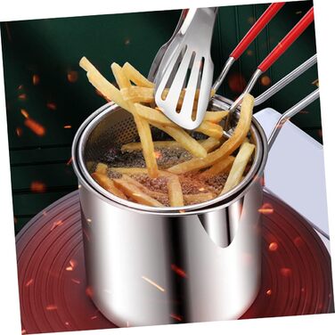 Комплект фритюрниці з нержавіючої сталі для дому Міні-сковорода Портативна плита Кошик для фритюрниці тако Японська фритюрниця темпура Маленька глибока фритюрниця Кошик для фритюрниці з горщиком, 1
