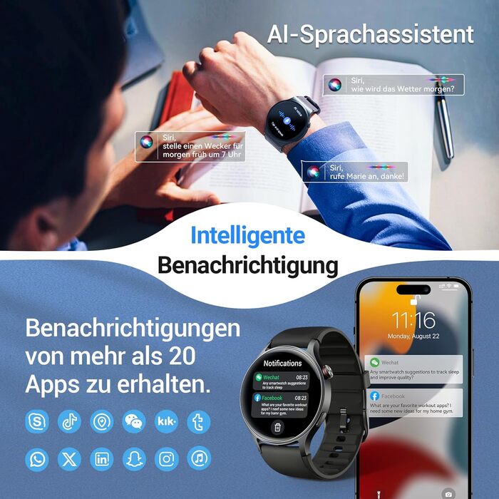 Чоловічий круглий смарт-годинник із функцією телефону 1,32-дюймовий AMOLED-дисплей, фітнес-годинник із понад 110 спортивними режимами та водонепроникністю 3 атм, годинники для чоловіків та жінок для iOS/Android, крокомір із пульсометром/SpO2/монітором сну