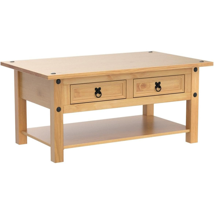 Журнальний столик CARO Furniture IDIMEX Salsa, масив сосни, дві шухляди та полиця, натуральний колір