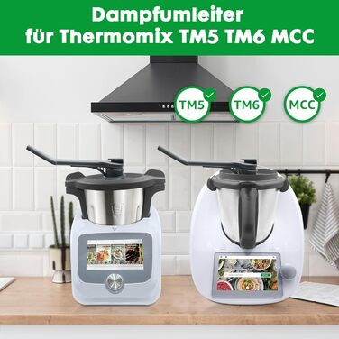 Для Thermomix TM6 MCC Steam Diversion - відведення пари (екстра довге) для аксесуарів Monsieur Cuisine Smart Thermomix, силіконовий конденсатовідвідник для кухонних навісних шаф, захисна плівка зі щіткою Extra Long версія (труби 15 см 10 см)