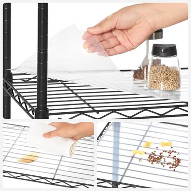 Рівнева кухонна полиця, металева полиця, окремостояча полиця, регульовані по висоті дротяні полиці, з полицями з поліпропілену, 8 S-подібних гачків, для кухні, вітальні, вантажопідйомність до 120 кг, чорна LGR116B01 6 рівнів (29 x 40 x 160 см) чорна, 6-