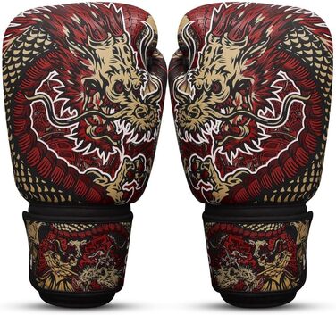 Боксерські рукавички BUDDHA FIGHT WEAR Dragon, призначені для тренувань та спарингів з муай-тай, кікбоксингу та фітнесу - чоловічі та жіночі - різні кольори - 300 г, 300 г, 350 г, 350 г, 360 г червоні, 350 г