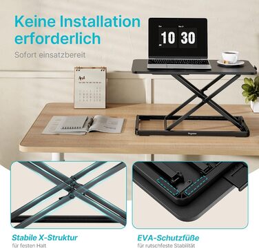 Стіл з регульованою висотою для роботи сидячи та стоячи, ергономічна підставка, стіл для роботи стоячи 61 x 30 см, складаний столик для ноутбука, чорний