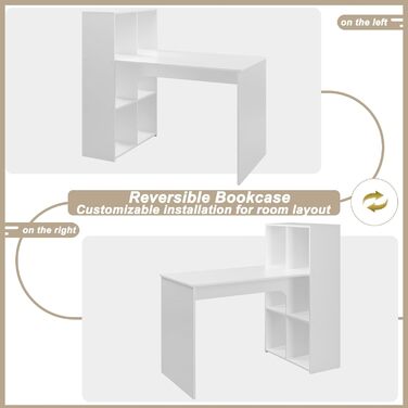 Письмовий стіл eSituro з 6 полицями, 120x63 см, білий комп&39ютерний стіл з місцем для зберігання, офісний стіл, ПК-стіл, кутовий стіл для навчання, вітальні, спальні, офісу, можна встановити ліворуч або праворуч