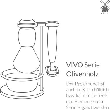 Набір для гоління MHLE Vivo - безпечна бритва, щітка для гоління чорне волокно, тримач з чашею, ручки з тонкого оливкового дерева - веганські