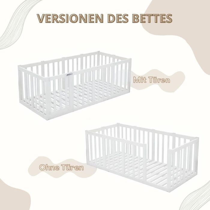 Дитяче ліжко 120x200 см Ліжко Монтессорі на підлогу з високим захистом від падіння 73 см та відкривним бар&39єром - Біле з гладкою поверхнею - Ідеально підходить для хлопчиків та дівчаток Crazy John 200 x 120 см Біле