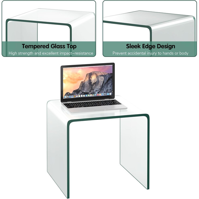 Скляний журнальний столик LIFEZEAL, N-подібний, сучасний скляний приставний столик, прозорий стіл для вітальні, офісу, готелю, макс. 30 кг, 45 x 45 x 41 см