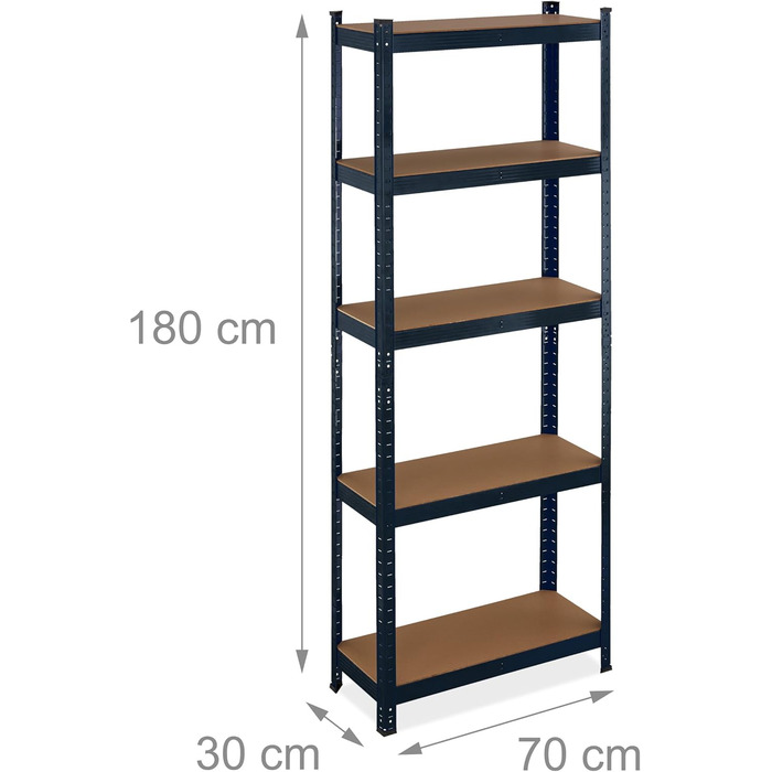 Полиця для зберігання Relaxdays для важких умов експлуатації, 5 ярусів, ВШХ 180x70x30 см, вантажопідйомність 500 кг, сталь, чорна
