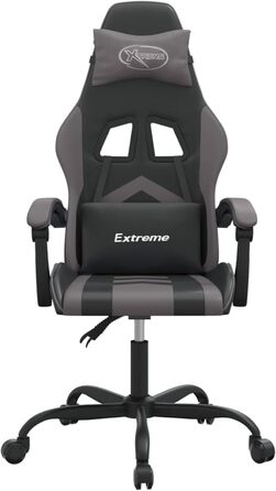 Геймерське крісло з функцією масажу, під шкіру, обертове на 360, чорно-сіре, 57,5 x 59,5 x 121-131 см, для розслаблюючої гри Модель 349595