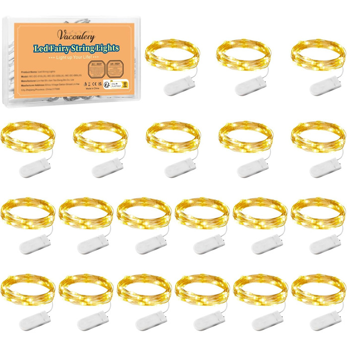Батарея світлодіодних казкових гірлянд Vacoulery, 20 шт. мідного дроту, світловий ланцюжок 1M 10 світлодіодів, різдвяні гірлянди д