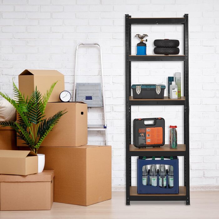 Надміцний стелаж Relaxdays, 5 ярусів, сталь, вставний, чорний Стелажі для зберігання в підвалі, гаражі, ВxШxГ 180x60x30 см, 500 кг