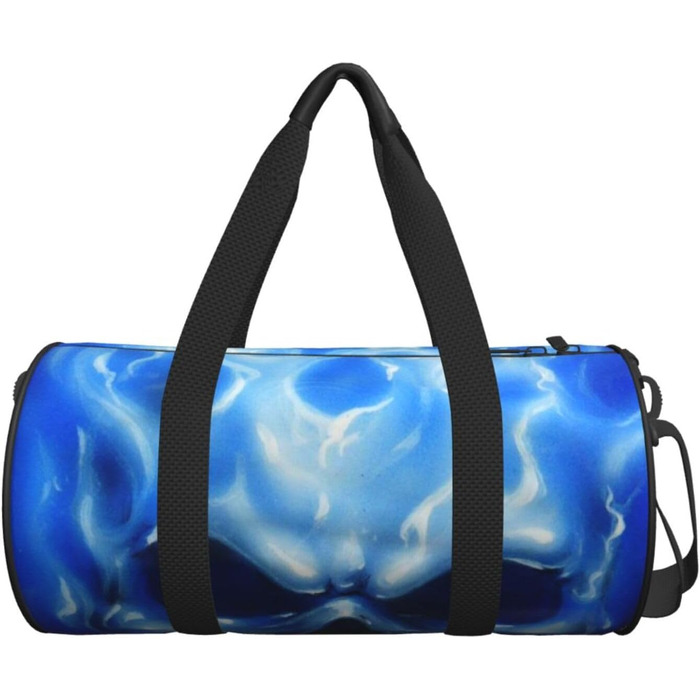 Синя смугаста сумка-дорожня сумка з черепом, кругла, великої місткості, легка та міцна, подарунок для походів, відпустки, ділових поїздок та іншого, синій полумяний череп, універсальний розмір