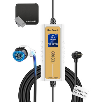 Зарядний кабель RamTouch для електромобілів типу 2 Schuko (3,7 кВт, 6,5 м), мобільна настінна коробка Schuko з регульованою та зап