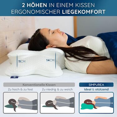 Ортопедична подушка для сну Бамбук Ергономічна подушка для підтримки шиї з в&39язкопружною піною з ефектом пам&39яті та дихаючою чохлом з бамбукового волокна Для сну на спині, боці та животі. Білий бамбук.