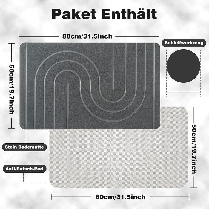 Великий кам&39яний килимок для ванної 80x50 см, 2024 Новий діатомовий килимок для ванної, нековзний, килимок для душу, килимок для ванної, швидковисихаючий, 100 натуральний, суперпоглинаючий килимок для ванної (сірий, 80x50 см) 50 x 80 см (прямокутний) сі