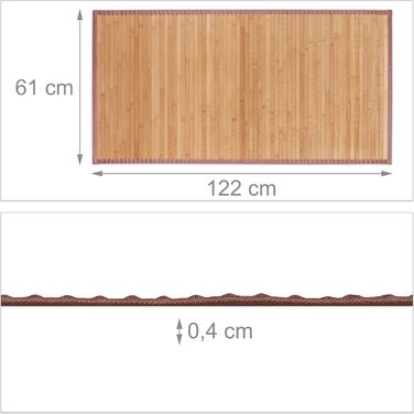 Бамбуковий килимок Relaxdays, 6122 см, вологостійкий, нековзний, бамбуковий килимок для ванної кімнати, коридору, кухні, килимок для ванної, натуральний, 100240841382 Односпальний
