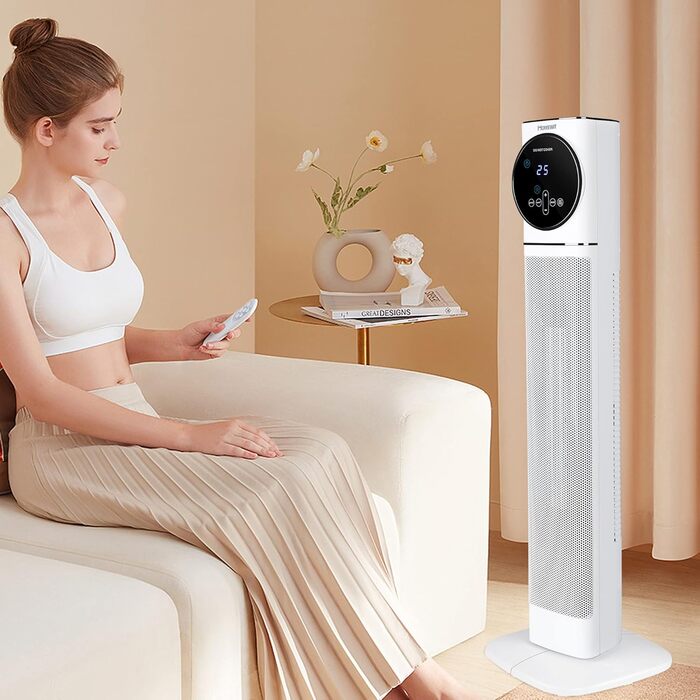 Електричний вентилятор-обігрівач, керамічний нагрівач PTC потужністю 2500 Вт з коливаннями 90, 9-годинним таймером та захистом від перегріву/перекидання, компактний та тихий, енергозберігаючий для офісів