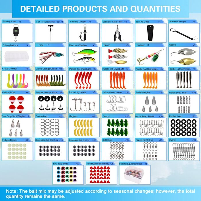 Набір рибальських снастей з 213 предметів, коробка для снастей з аксесуарами, рибальський набір зі свинцевими вантажами, гачки, рибальські приманки, повне рибальське спорядження для початківців та професіоналів для лову окуня, блакитної риби, краппі, 320 