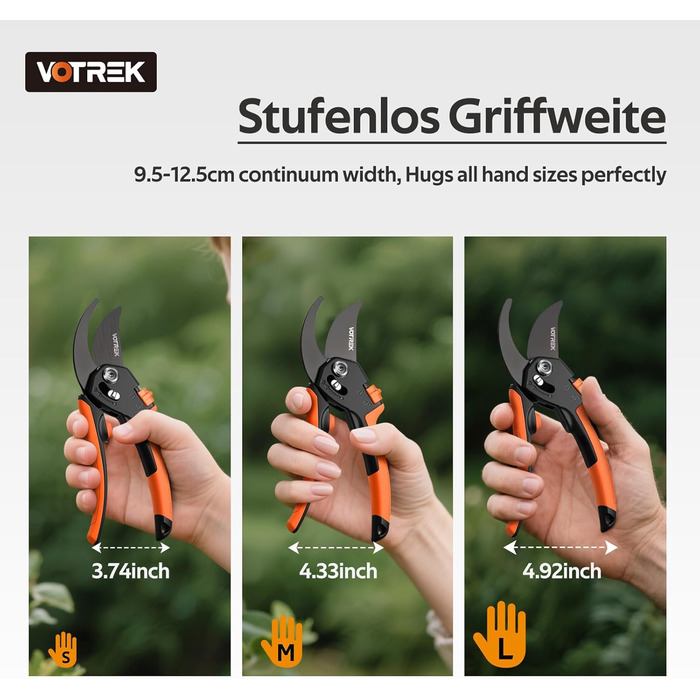 Садові ножиці з двостороннім механізмом 8,5 дюймів з плавним відкриванням ручки, професійні ножиці для троянд та дерев зі сталі SK5 та внутрішньою пружиною для легкого обрізання ідеально підходять для людей зі слабкими руками. Браслет Подарунковий помаран