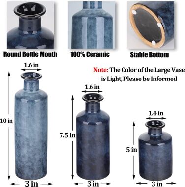 Набір синіх керамічних ваз - 3 сині маленькі вази, сільські вази, прикраси для дому, прикраси для вітальні, прикраси для столу, прикраси для каміна та прикраси для входу Hp-11