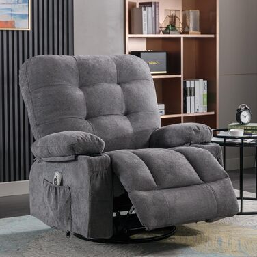 Крісло Bosmiller з функцією відкидання, масажне крісло, велике крісло для телевізора, поворотне на 360, підігрів, регульоване, тканинне крісло, сірий колір