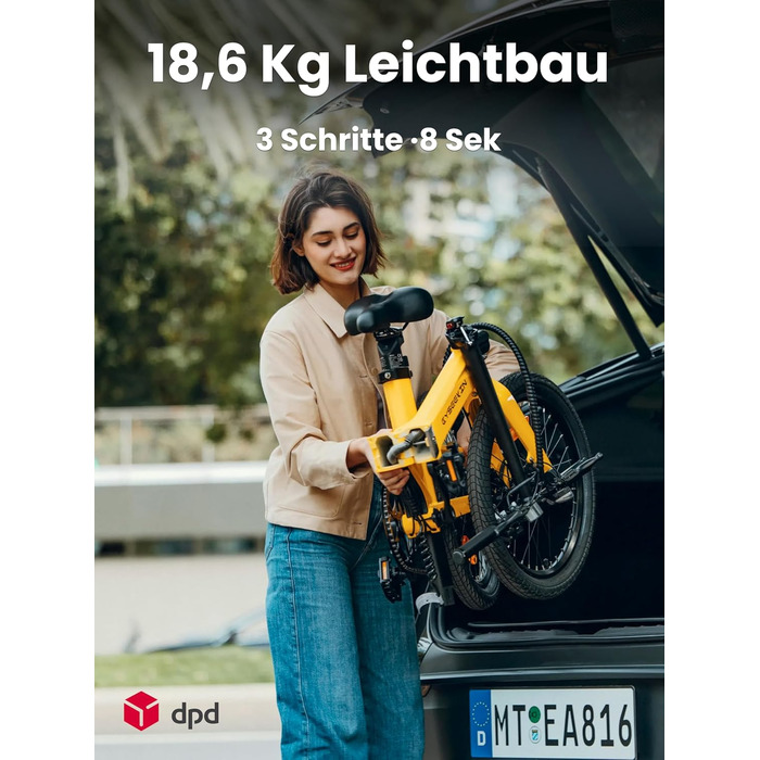 Складаний електровелосипед C10 20 дюймів, вага лише 18,6 кг, двигун 250 Вт, акумулятор 345,6 Втгод, електровелосипед із 7-швидкісною коробкою передач Shimano, запас ходу до 100 км, швидкість 25 км/год, РК-дисплей, ідеально підходить для поїздок на автофур