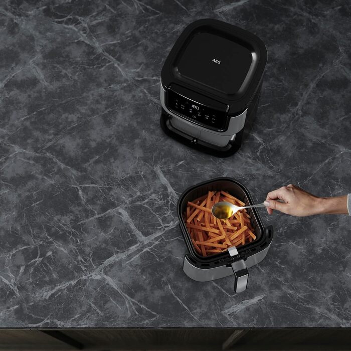 Аерофритюрниця AEG AF6-1-4ST / Смаження у фритюрі / Гриль / Смаження / Випічка без / Низький вміст олії / 8 програм / Ємність 3.5 л / Можна мити в посудомийній машині / Світлодіодний сенсорний дисплей / Програмований / Нержавіюча сталь, сіра нержавіюча ст