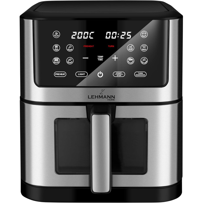 Фритюрниця Lehmann LHODF-1880B XXL 8 літрів, фритюрниця 1800 Вт з регулюванням температури до 200C, фритюрниця з 10 програмами, таймер, здорова їжа без олії, випічка, смаження, дегідратація