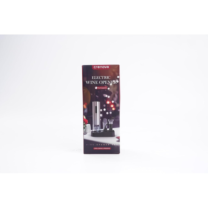 Електрична відкривачка для вина Crenova 6-в-1, акумуляторна автоматична відкривачка винних пляшок з винним насосом, аератором для вина, різаком для винної фольги та USB-кабелем для зарядки