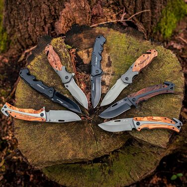 Складаний ніж (дворучний ніж) - дозволений до носіння в Німеччині - кишеньковий ніж 3-в-1 для кемпінгу, розбивача скла та різака д