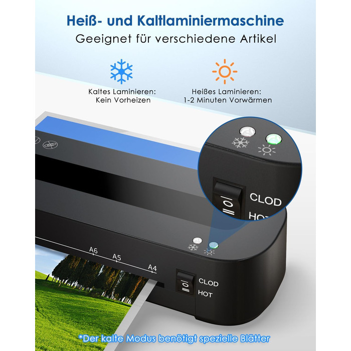 Ламінатор A4 - ламінатор 4-в-1 з 30 ламінуючими пакетами для A4/A5/A6, швидкий розігрів, комплект гарячого та холодного ламінатора з різаком для паперу, закруглювач кутів для офісу, дому та школи B-FN333