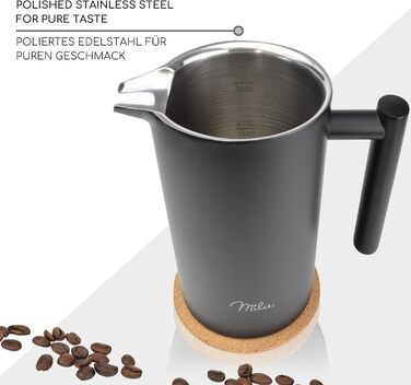 Кавоварка для френч-пресу Milu 350 мл, 600 мл, 1 л Прес для кави з нержавіючої сталі, кавоварка для домашнього туристичного кемпінгу з підставкою, ложкою, змінним фільтром (чорний, 350 мл (2 чашки) Чорний 350 мл (2 чашки)