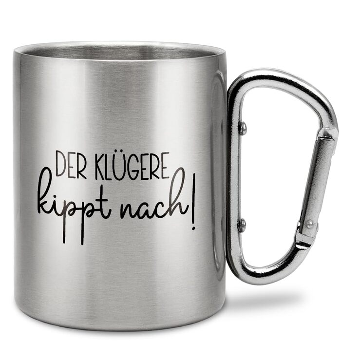 Відсоткові моменти Розумніший поступається Стаканчик для пиття з нержавіючої сталі з карабіном Ідея подарунка 330 мл Стаканчик Для кемпінгу Ключки Срібний без кришки