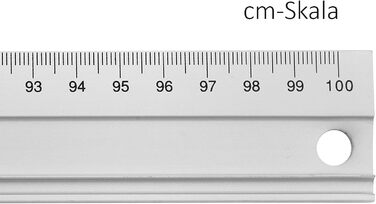 Алюмінієва лінійка Westcott, 100 см зі шкалою см, нековзна ріжуча лінійка з чорнильним краєм і отвором для підвішування, срібло, E-10199 00