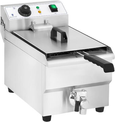 Електрична фритюрниця Royal Catering Fryer з нержавіючої сталі RCEF 10EH-1 (10 літрів, потужність 3 000 Вт, термостат, зливний кран, нержавіюча сталь)