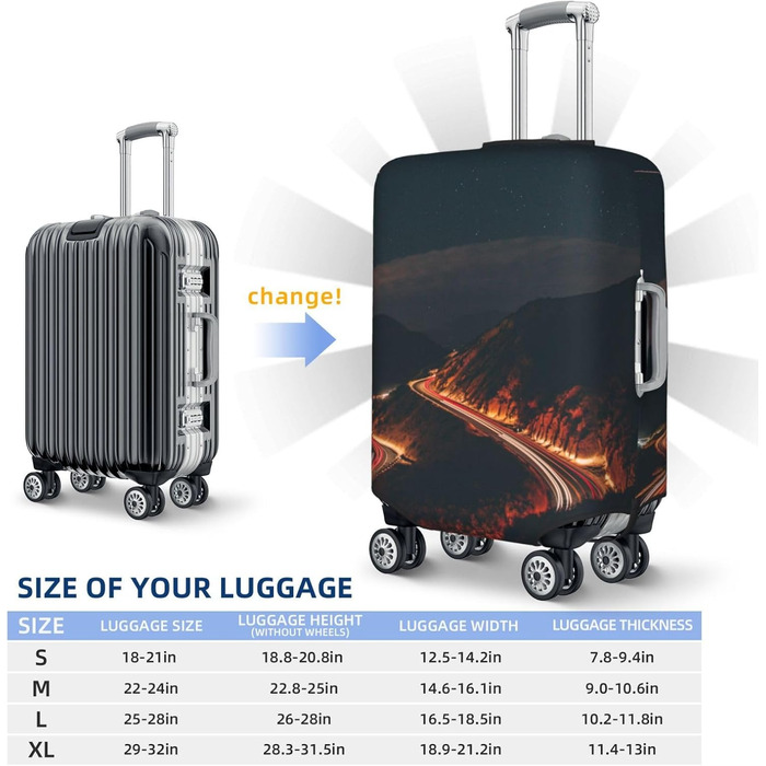 Чохол для валізи Нічне місто з принтом, еластичний захист від подряпин та пилу для подорожей, чорний, розмір 80