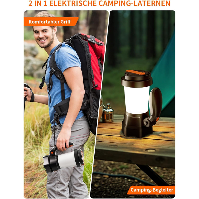 В-1 світлодіодний кемпінговий ліхтар, акумуляторний ліхтарик з ручним приводом для екстреного заряджання, портативний кемпінговий ліхтарик з 3 режимами світла для походів на свіжому повітрі, 2-